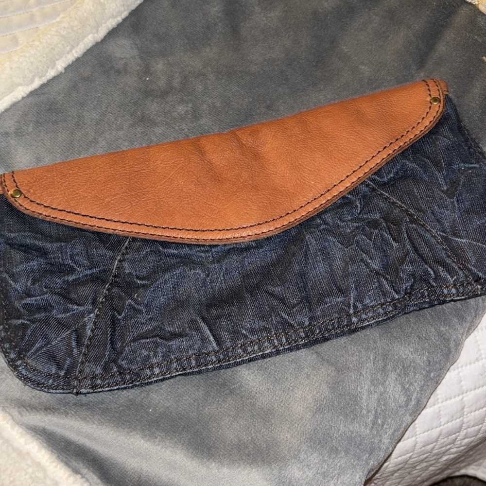 Lucky Brand dark blue crinkle denim clutch- like new EUC